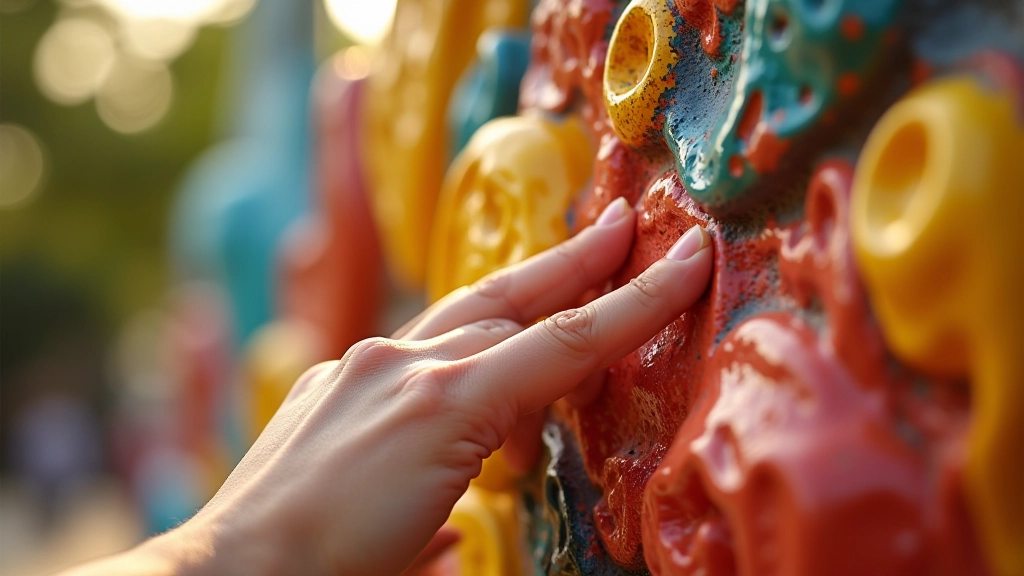 Detalle de escultura colorida mostrando técnica artística y acabado de superficie
